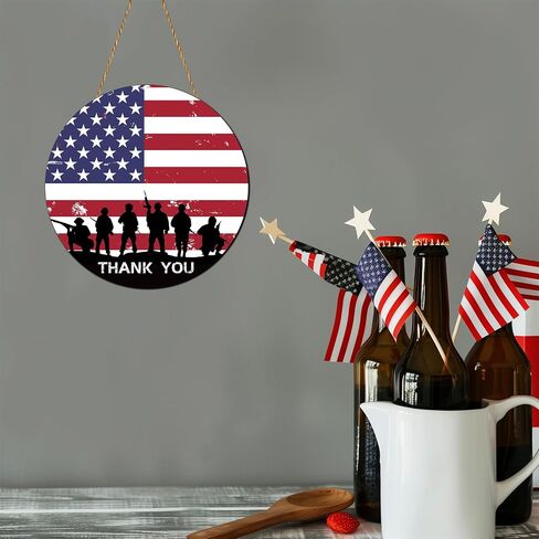 Memorial Day Decorations Patriotic American Soldier Thank You Hanging Sign 4th of July Independence Day Door Hanger Decor Wooden Door Wall Decor for Porch Indoor Outdoor Decor in Saudi Arabia