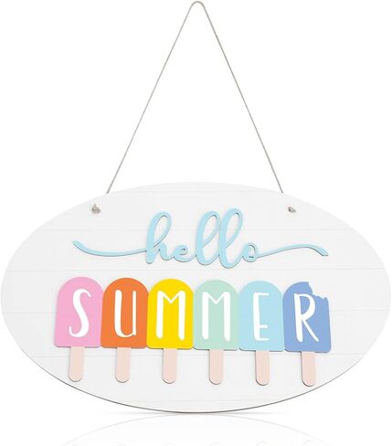 لافتة باب صيفية ثلاثية الأبعاد، ديكور باب صيفي ريفي، ديكور خشبي مستدير للشرفة، ديكور صيفي للشاطئ، علامة معلقة لتزيين المنزل والحديقة والمزرعة in Kuwait