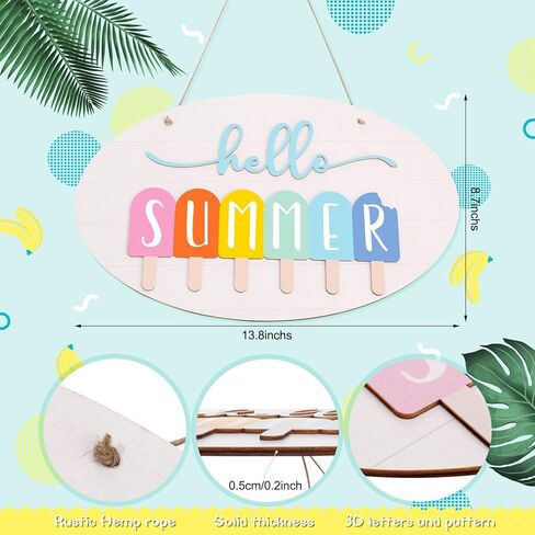 لافتة باب صيفية ثلاثية الأبعاد، ديكور باب صيفي ريفي، ديكور خشبي مستدير للشرفة، ديكور صيفي للشاطئ، علامة معلقة لتزيين المنزل والحديقة والمزرعة in Kuwait