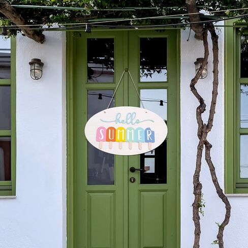 لافتة باب صيفية ثلاثية الأبعاد، ديكور باب صيفي ريفي، ديكور خشبي مستدير للشرفة، ديكور صيفي للشاطئ، علامة معلقة لتزيين المنزل والحديقة والمزرعة in Kuwait