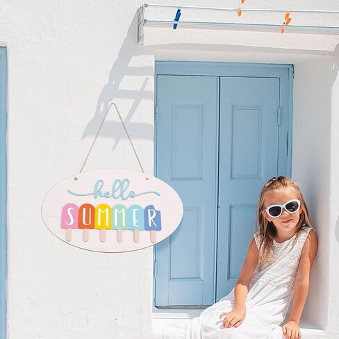 لافتة باب صيفية ثلاثية الأبعاد، ديكور باب صيفي ريفي، ديكور خشبي مستدير للشرفة، ديكور صيفي للشاطئ، علامة معلقة لتزيين المنزل والحديقة والمزرعة in Kuwait