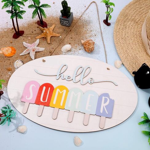 لافتة باب صيفية ثلاثية الأبعاد، ديكور باب صيفي ريفي، ديكور خشبي مستدير للشرفة، ديكور صيفي للشاطئ، علامة معلقة لتزيين المنزل والحديقة والمزرعة in Kuwait