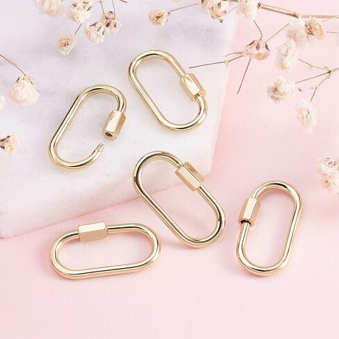 Pandahall 5 pcs Brass Oval Screw Locking Carabiner Mini Metal Golden Carabiner Lock Clasps Connector Fastener for Necklaces Jewelry Making Handbag Decor Supplies in Saudi Arabia
