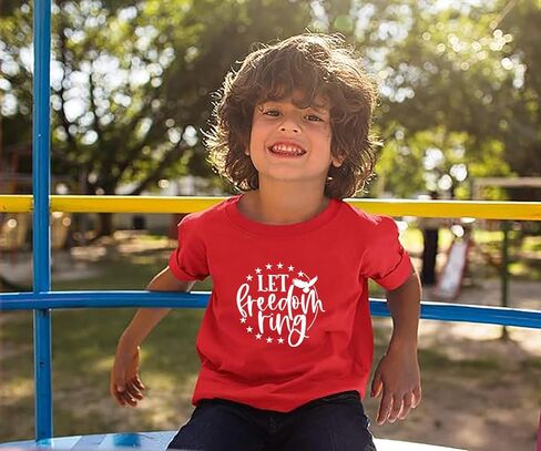 تي شيرت وطني للأطفال الصغار البنات والأولاد في الرابع من يوليو، قميص مطبوع عليه حروف خاتم الحرية للأطفال الرضع، زي علم الولايات المتحدة الأمريكية in Kuwait