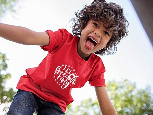 تي شيرت وطني للأطفال الصغار البنات والأولاد في الرابع من يوليو، قميص مطبوع عليه حروف خاتم الحرية للأطفال الرضع، زي علم الولايات المتحدة الأمريكية in Kuwait