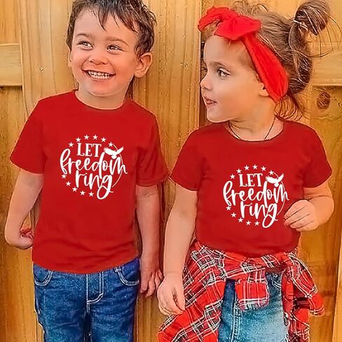 تي شيرت وطني للأطفال الصغار البنات والأولاد في الرابع من يوليو، قميص مطبوع عليه حروف خاتم الحرية للأطفال الرضع، زي علم الولايات المتحدة الأمريكية in Kuwait