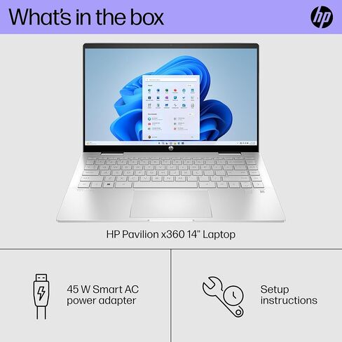 كمبيوتر محمول HP Pavilion x360 مقاس 14 بوصة، شاشة لمس FHD، الجيل الثالث عشر Intel Core i3-1315U، ذاكرة الوصول العشوائي 8 جيجابايت، 256 جيجابايت SSD، Intel UHD Graphics، Windows 11 Home، 14-ek1099nr (2024) in Kuwait