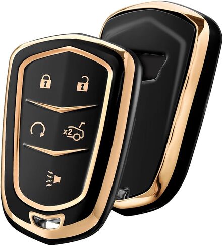 ELOHEI Key Fob Cover for Cadillac، حافظة مفتاح Fob لعام 2015-2019 Cadillac Escalade CTS SRX XT5 ATS STS CT6 5 أزرار قسط لينة TPU 361 درجة حماية كاملة (أسود) in Kuwait