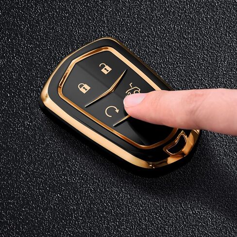 ELOHEI Key Fob Cover for Cadillac، حافظة مفتاح Fob لعام 2015-2019 Cadillac Escalade CTS SRX XT5 ATS STS CT6 5 أزرار قسط لينة TPU 361 درجة حماية كاملة (أسود) in Kuwait
