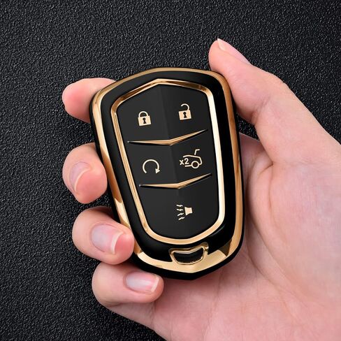 ELOHEI Key Fob Cover for Cadillac، حافظة مفتاح Fob لعام 2015-2019 Cadillac Escalade CTS SRX XT5 ATS STS CT6 5 أزرار قسط لينة TPU 361 درجة حماية كاملة (أسود) in Kuwait