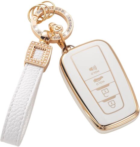 for Toyota Key Fob Cover with Leather Lanyard, Car Key Fob Case Compatible with Toyota 2018-2022 Camry RAV4 Highlander Avalon C-HR Prius Corolla GT86 Smart Key Protector Holder in Saudi Arabia