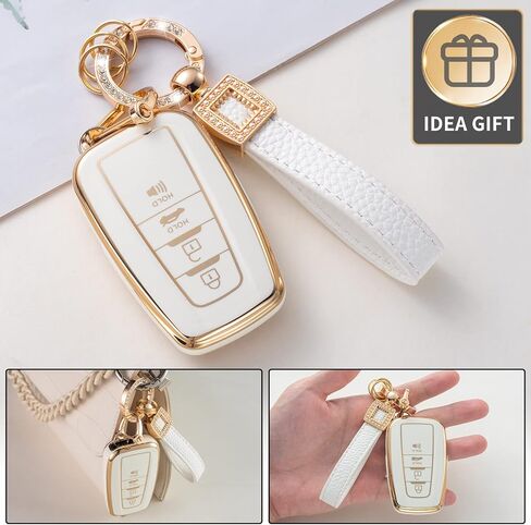 for Toyota Key Fob Cover with Leather Lanyard, Car Key Fob Case Compatible with Toyota 2018-2022 Camry RAV4 Highlander Avalon C-HR Prius Corolla GT86 Smart Key Protector Holder in Saudi Arabia