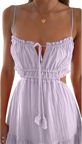 WZTYYDS المرأة Bodycon Cottagecore فستان ماكسي مثير حزام السباغيتي المنخفضة قطع عارية الذراعين فستان الخروج فستان طويل in Saudi Arabia