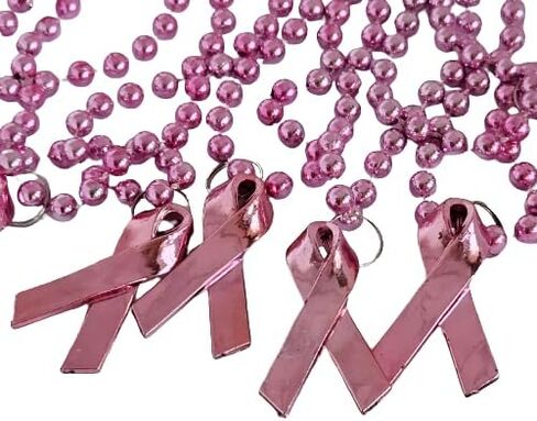 Twilight Bunco Events 12 عقدًا من الخرز على شكل شريط وردي من Mardi Gras - قلادات للتوعية بسرطان الثدي من Mardi Gras Beads - مجموعة من 12 قطعة in Kuwait
