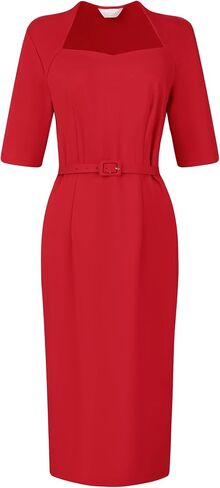 Hobemty Women's Church Sheath Dresses with Belt Sweetheart Neck Formal Pencil Dress in Saudi Arabia