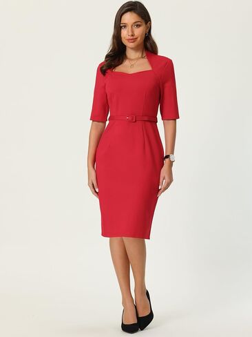 Hobemty Women's Church Sheath Dresses with Belt Sweetheart Neck Formal Pencil Dress in Saudi Arabia