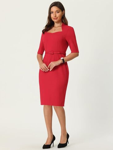 Hobemty Women's Church Sheath Dresses with Belt Sweetheart Neck Formal Pencil Dress in Saudi Arabia