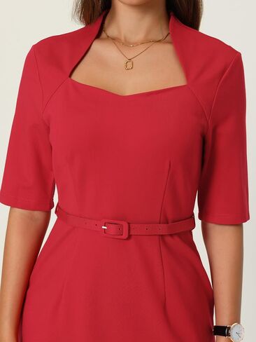 Hobemty Women's Church Sheath Dresses with Belt Sweetheart Neck Formal Pencil Dress in Saudi Arabia