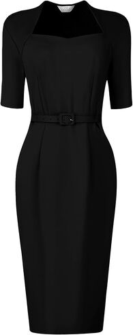 Hobemty Women's Church Sheath Dresses with Belt Sweetheart Neck Formal Pencil Dress in Saudi Arabia