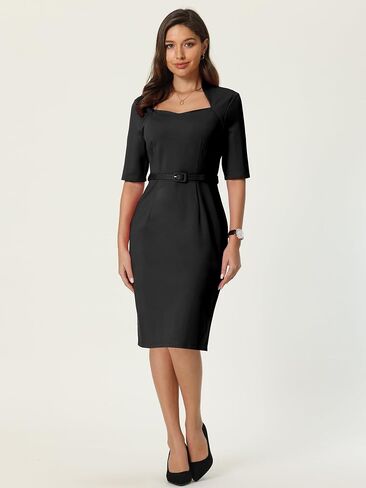 Hobemty Women's Church Sheath Dresses with Belt Sweetheart Neck Formal Pencil Dress in Saudi Arabia