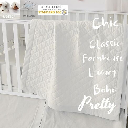 Brandream Beige 3 Pieces Crib Bedding Set for Girls or Boys Quilt,Crib Sheet,Dust Ruffle Skirt, 100% Washed Cotton Like Linen Supersoft Farmhouse Chic Classic Quilted Plaid Design in Saudi Arabia