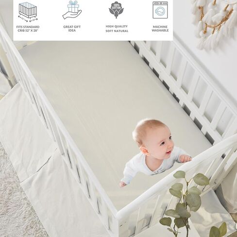 Brandream Beige 3 Pieces Crib Bedding Set for Girls or Boys Quilt,Crib Sheet,Dust Ruffle Skirt, 100% Washed Cotton Like Linen Supersoft Farmhouse Chic Classic Quilted Plaid Design in Saudi Arabia