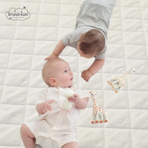 Brandream Beige 3 Pieces Crib Bedding Set for Girls or Boys Quilt,Crib Sheet,Dust Ruffle Skirt, 100% Washed Cotton Like Linen Supersoft Farmhouse Chic Classic Quilted Plaid Design in Saudi Arabia