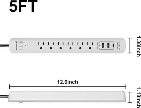 Oviitech USB C Power Strip, Power Strip with USB,3 Outlets and 2 USB Ports(1 USB C,1 USB A),with 6 Foot Heavy Duty Extension Power Cord,Straight Plug,for Home, Office, Travel and Dorm Room,White. in Saudi Arabia