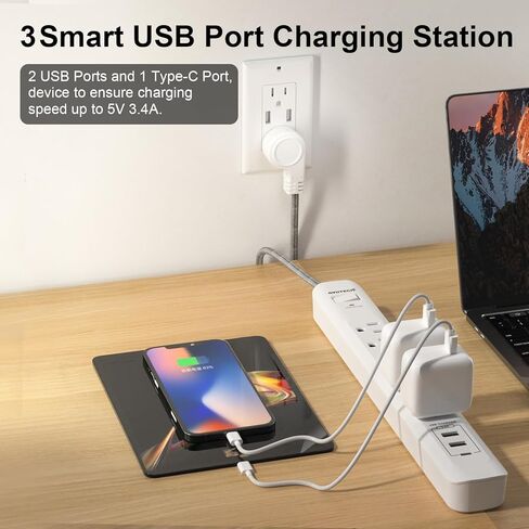 Oviitech USB C Power Strip, Power Strip with USB,3 Outlets and 2 USB Ports(1 USB C,1 USB A),with 6 Foot Heavy Duty Extension Power Cord,Straight Plug,for Home, Office, Travel and Dorm Room,White. in Saudi Arabia
