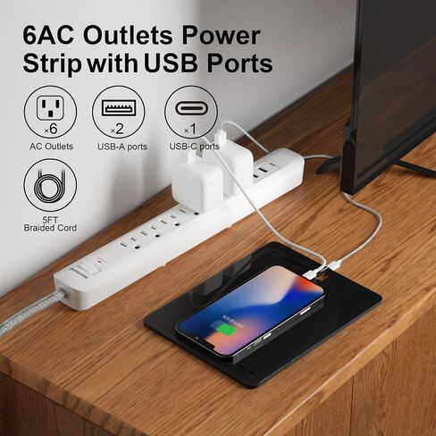 Oviitech USB C Power Strip, Power Strip with USB,3 Outlets and 2 USB Ports(1 USB C,1 USB A),with 6 Foot Heavy Duty Extension Power Cord,Straight Plug,for Home, Office, Travel and Dorm Room,White. in Saudi Arabia