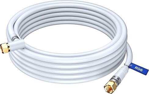 RG6 COAXIAL Cable with 90-Degree Angled Connector - 20ft / White - Triple Shielded, Non-Oxygen Copper Cable Wire for TV, Internet & More - Flexible Coax Cable Cord in Saudi Arabia