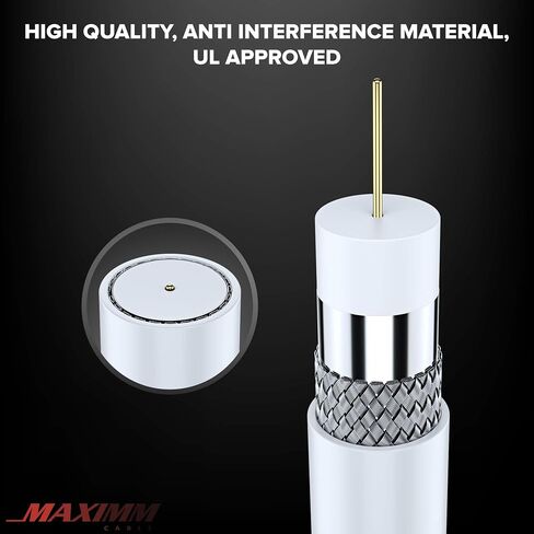 RG6 COAXIAL Cable with 90-Degree Angled Connector - 20ft / White - Triple Shielded, Non-Oxygen Copper Cable Wire for TV, Internet & More - Flexible Coax Cable Cord in Saudi Arabia