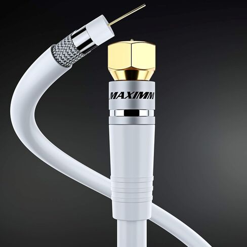 RG6 COAXIAL Cable with 90-Degree Angled Connector - 20ft / White - Triple Shielded, Non-Oxygen Copper Cable Wire for TV, Internet & More - Flexible Coax Cable Cord in Saudi Arabia