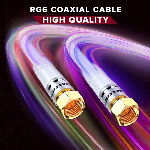 RG6 COAXIAL Cable with 90-Degree Angled Connector - 20ft / White - Triple Shielded, Non-Oxygen Copper Cable Wire for TV, Internet & More - Flexible Coax Cable Cord in Saudi Arabia