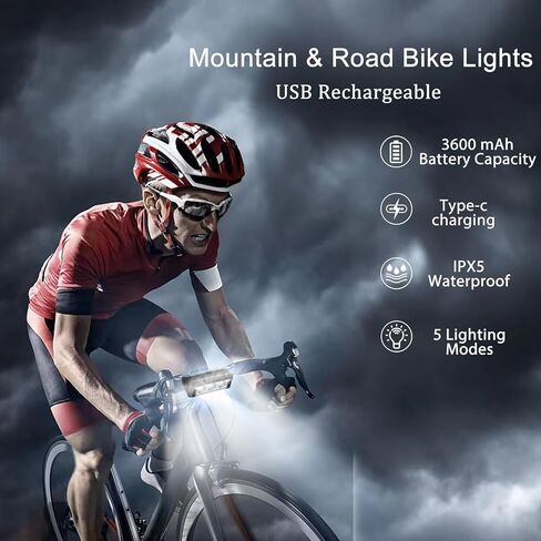 Bike Lights for Night Riding Rechargeable - Super Bright Bike Headlight, Bike Flashlight, IPX5 Waterproof Front Headlight for Mountain Bike Road Bike in Kuwait
