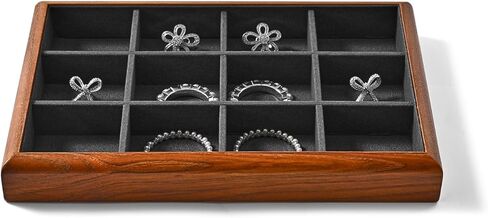 Oirlv Solid Wood 12 Grid Jewelry Organizer Tray Jewelry Drawer Organizer for Rings Earrings Storage Display（Black） in Kuwait