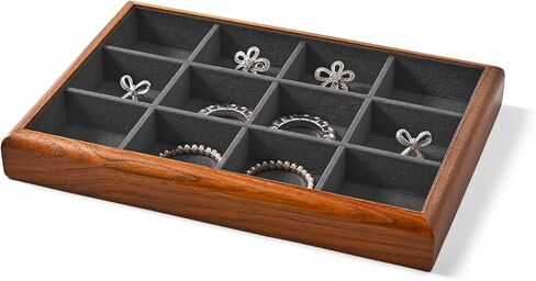 Oirlv Solid Wood 12 Grid Jewelry Organizer Tray Jewelry Drawer Organizer for Rings Earrings Storage Display（Black） in Kuwait