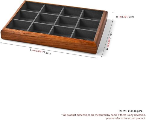 Oirlv Solid Wood 12 Grid Jewelry Organizer Tray Jewelry Drawer Organizer for Rings Earrings Storage Display（Black） in Kuwait