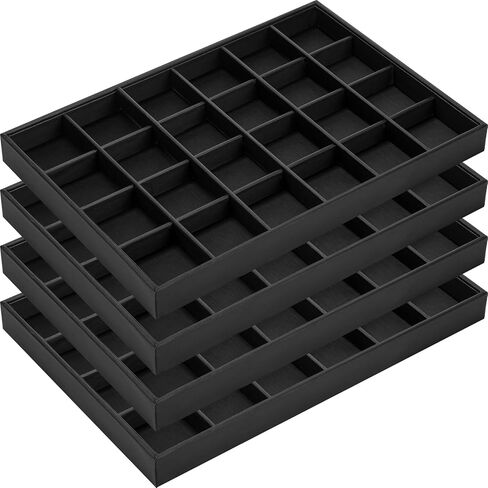 4 Pcs Stackable Cardboard Jewelry Tray Organizer for Drawer 24 Grid Jewelry Drawer Organizer Tray for Rings Earrings(Black) in Saudi Arabia