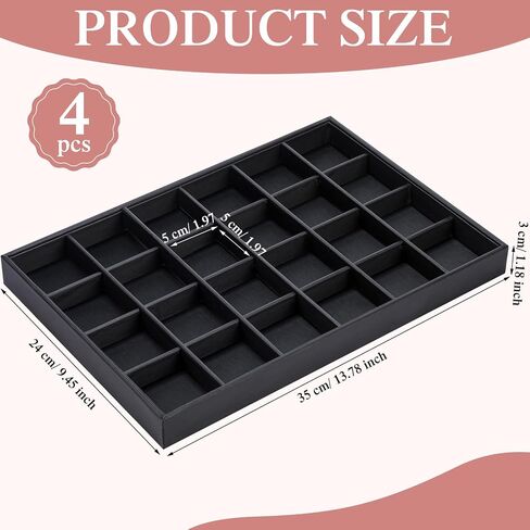 4 Pcs Stackable Cardboard Jewelry Tray Organizer for Drawer 24 Grid Jewelry Drawer Organizer Tray for Rings Earrings(Black) in Saudi Arabia