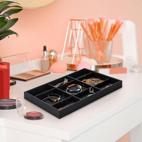 4 Pcs Stackable Cardboard Jewelry Tray Organizer for Drawer 24 Grid Jewelry Drawer Organizer Tray for Rings Earrings(Black) in Saudi Arabia