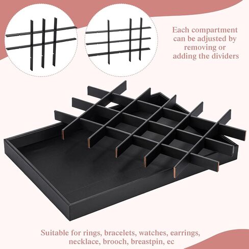 4 Pcs Stackable Cardboard Jewelry Tray Organizer for Drawer 24 Grid Jewelry Drawer Organizer Tray for Rings Earrings(Black) in Saudi Arabia