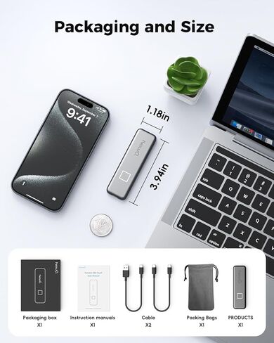 NEWQ SSD 512GB محرك أقراص الحالة الصلبة الخارجي المحمول ببصمة الإصبع، حتى 300 ميجابايت/ثانية، تخزين موثوق للمحترفين والألعاب والطلاب، يمكنك بسهولة تصنيف ألبومات هاتفك ونسخها احتياطيًا إلى SSD عبر التطبيق in Kuwait