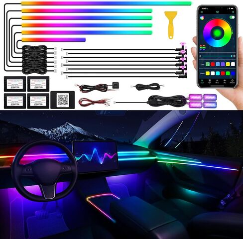 Dreamcolor Acrylic Interior Car LED Strip Light with Wireless APP, RGB 5 in 1 with Fiber Optic Ambient Lighting Kits, 16 Million Colors Sound Active Function Car Neon Lights in Saudi Arabia