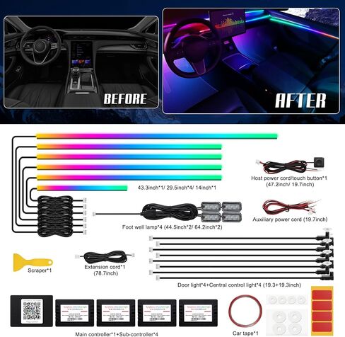 Dreamcolor Acrylic Interior Car LED Strip Light with Wireless APP, RGB 5 in 1 with Fiber Optic Ambient Lighting Kits, 16 Million Colors Sound Active Function Car Neon Lights in Saudi Arabia
