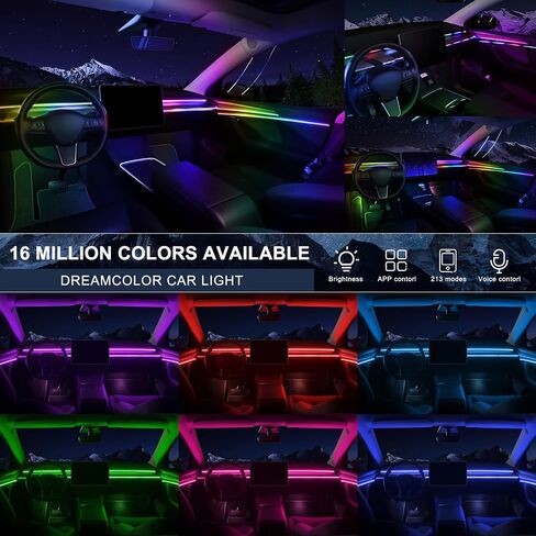 Dreamcolor Acrylic Interior Car LED Strip Light with Wireless APP, RGB 5 in 1 with Fiber Optic Ambient Lighting Kits, 16 Million Colors Sound Active Function Car Neon Lights in Saudi Arabia