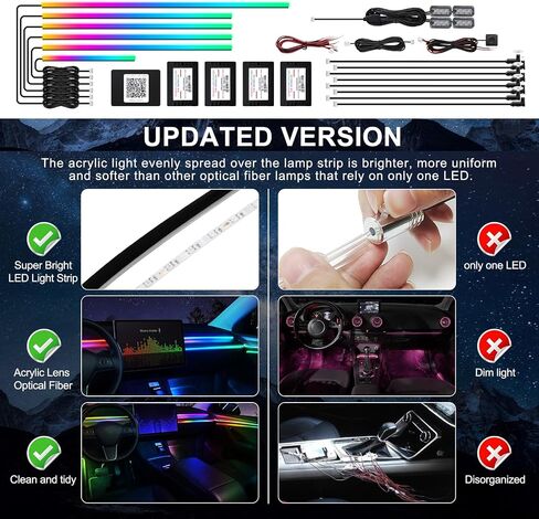 Dreamcolor Acrylic Interior Car LED Strip Light with Wireless APP, RGB 5 in 1 with Fiber Optic Ambient Lighting Kits, 16 Million Colors Sound Active Function Car Neon Lights in Saudi Arabia