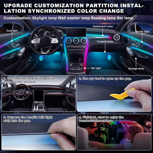 Dreamcolor Acrylic Interior Car LED Strip Light with Wireless APP, RGB 5 in 1 with Fiber Optic Ambient Lighting Kits, 16 Million Colors Sound Active Function Car Neon Lights in Saudi Arabia