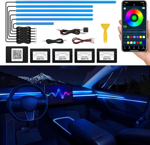 Dreamcolor Acrylic Interior Car LED Strip Light with Wireless APP, RGB 5 in 1 with Fiber Optic Ambient Lighting Kits, 16 Million Colors Sound Active Function Car Neon Lights in Saudi Arabia