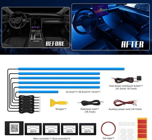 Dreamcolor Acrylic Interior Car LED Strip Light with Wireless APP, RGB 5 in 1 with Fiber Optic Ambient Lighting Kits, 16 Million Colors Sound Active Function Car Neon Lights in Saudi Arabia